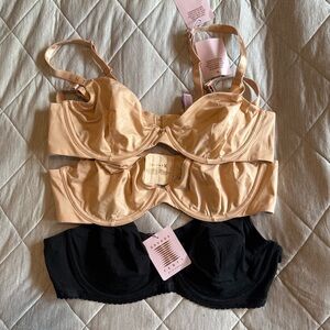 BNWT savagexfenty 40d wired bras 2 tan 1 black - all lightly/unlined cups
